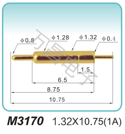 M3170 1.32x10.75(1A)pogopin 充电弹簧针