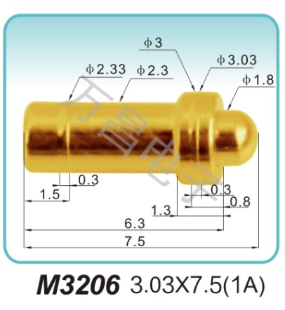 M3206 3.03x7.5(1A)探针 充电弹簧针 磁吸式弹簧针